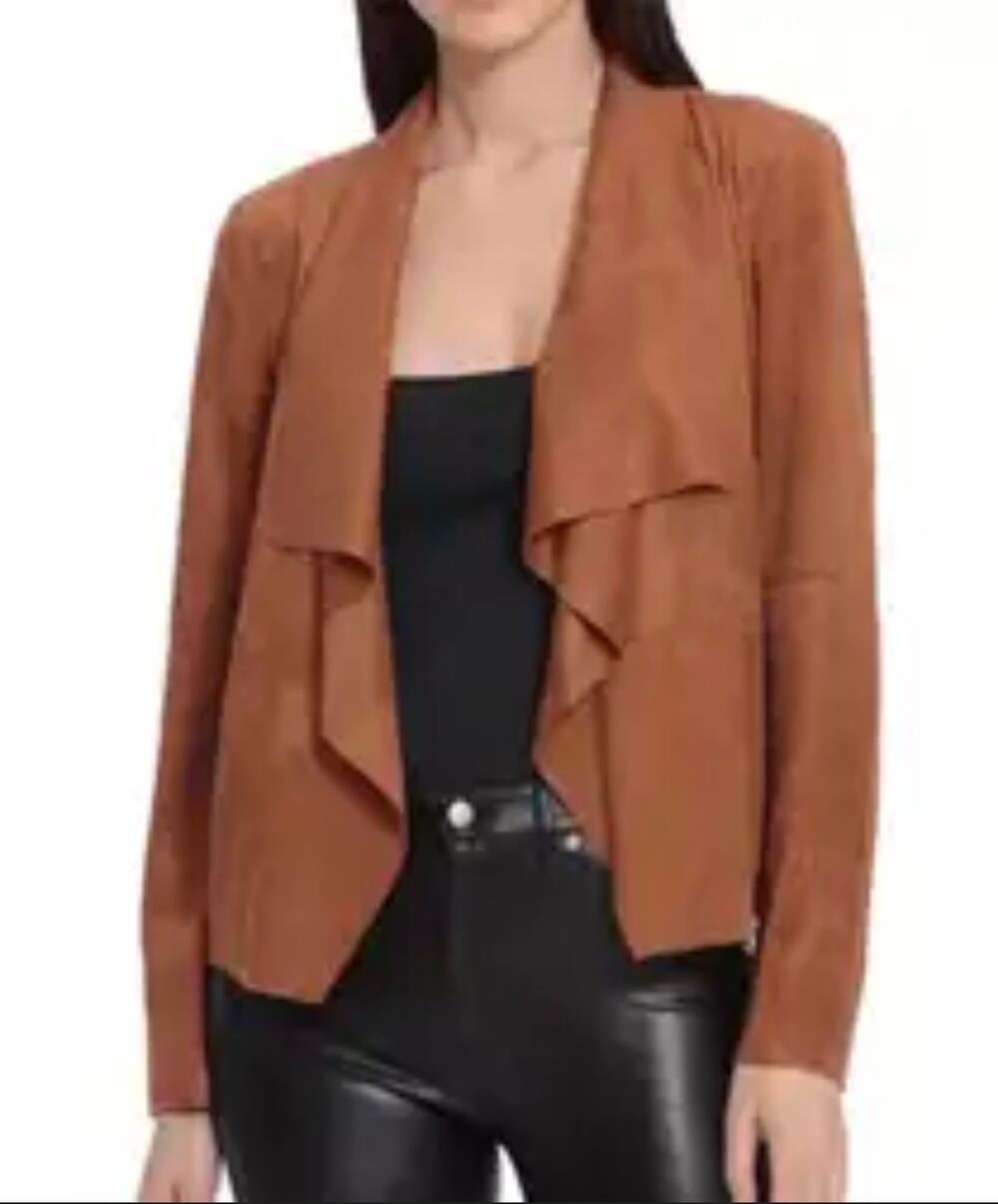 INC Brown Faux Suede & Knit Draped Wrap Cardigan Open Front Sweater Size Medium